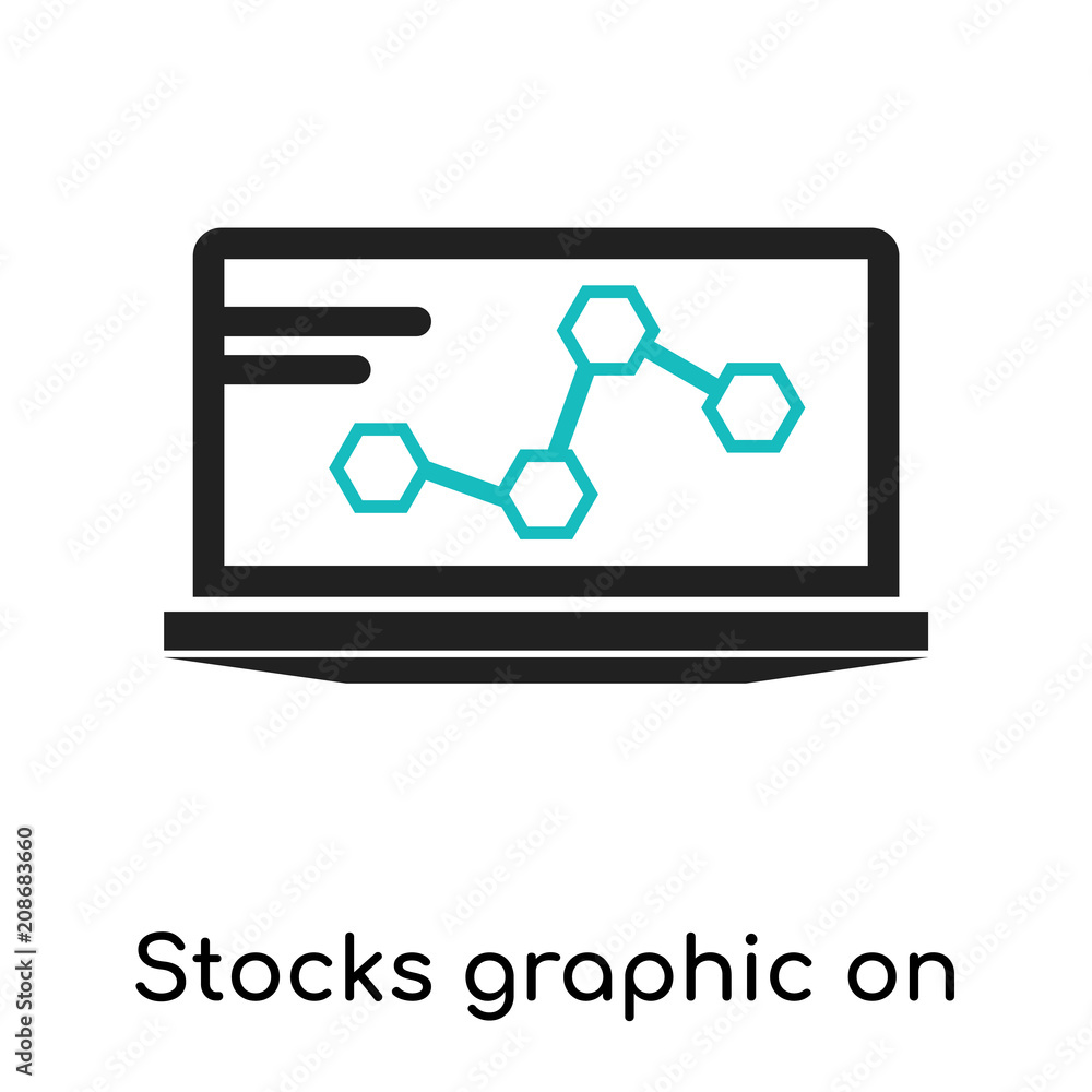 Stocks graphic on laptop monitor icon vector sign and symbol isolated on white background, Stocks graphic on laptop monitor logo concept