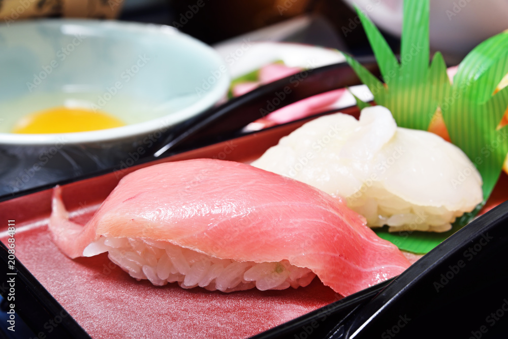 Close-up of tuna nigiri sushi Close-up of tuna nigiri sushi