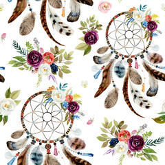 Wandcirkels Dromenvanger patronen Aquarel dromenvangers met Navajo bloemen  © Veris Studio