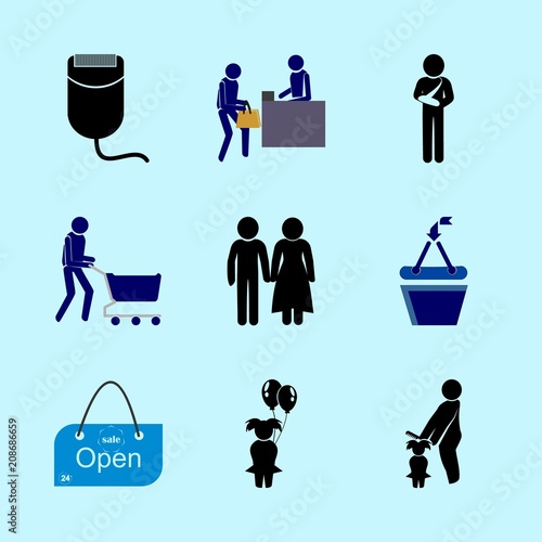 icons about Human with clip, open, profile, medical and epilator