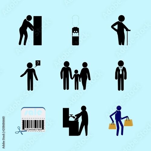 icons about Human with barcode, young, family, tap and pensioner
