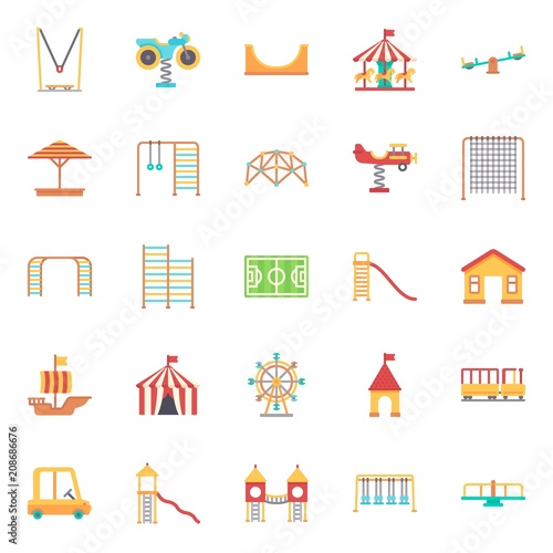 amusement park icons set