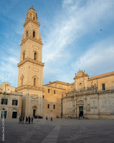 Example of South Italian baroque style, Duomo cathedral church in Lecce on sunset © barmalini