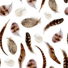 Papier peint photo Plumes aquarelles patrons Plumes navajo aztèques décor tribal  © Veris Studio