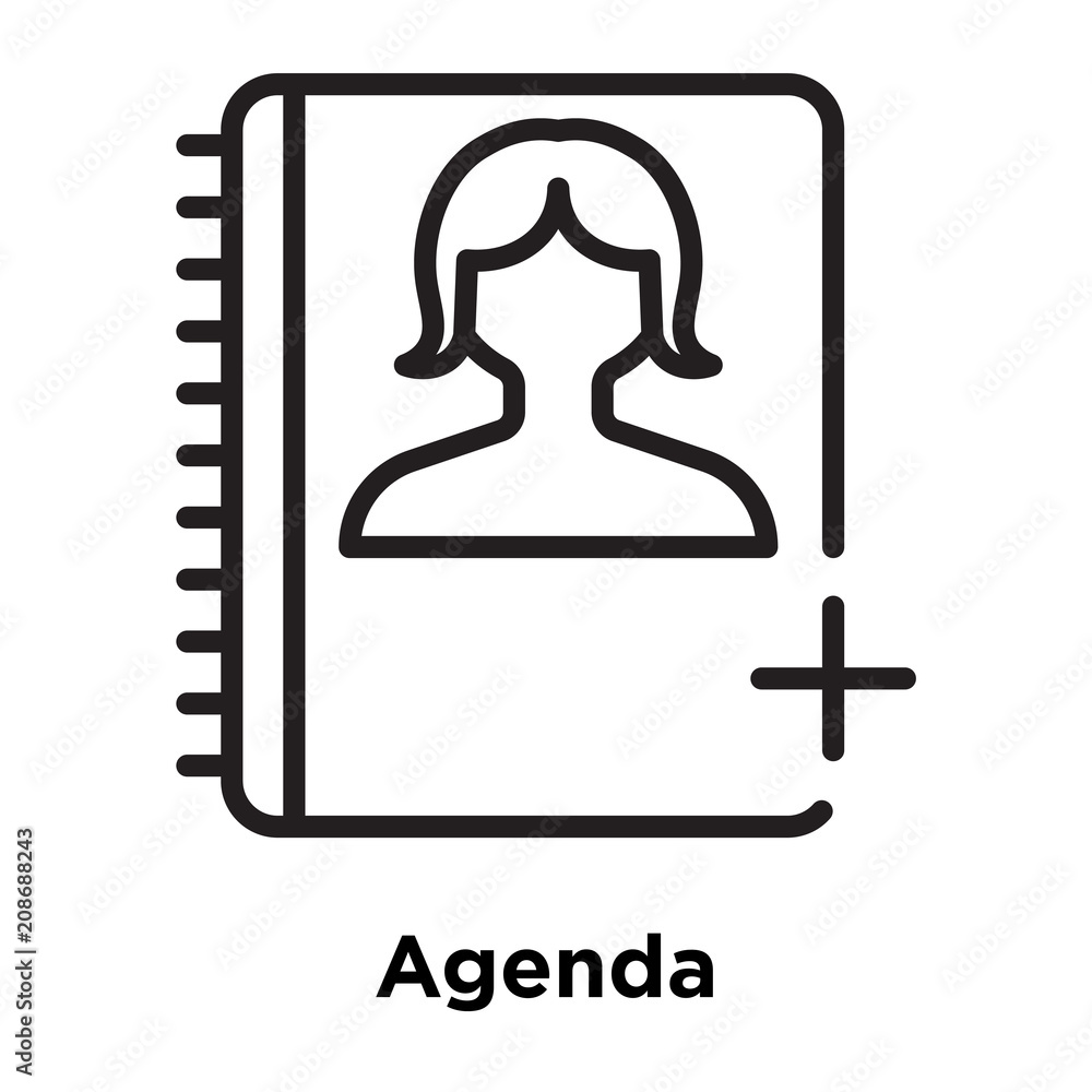 Vecteur Stock Agenda icon vector sign and symbol isolated on white  background, Agenda logo concept , outline symbol, linear sign | Adobe Stock