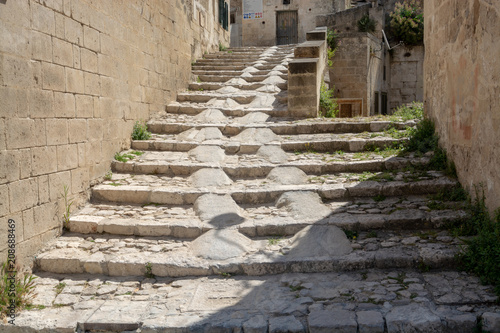 European Capital of Culture  in 2019 year  streets of ancient city of Matera  capital of Basilicata  Southern Italy in early morning