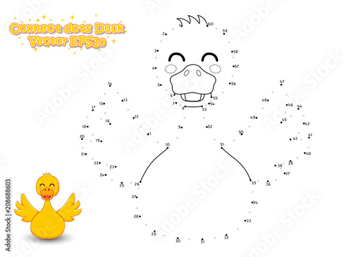 Connect The Dots and Draw Cute Cartoon Duck. Educational Game for Kids. Vector Illustration.
