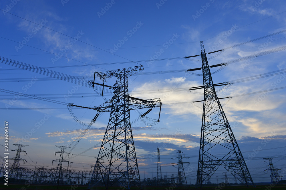 The power supply facilities of contour in the evening The power supply facilities of contour in the evening