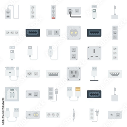 connector cable icons set