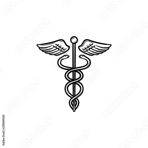 Caduceus medical symbol hand drawn outline doodle icon