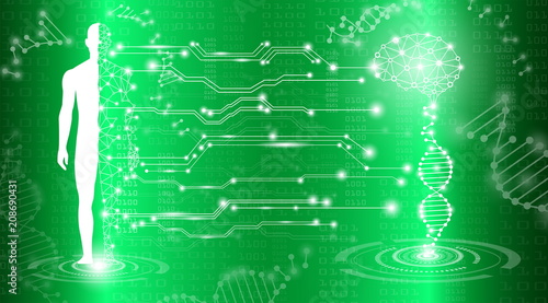abstract background technology concept in green light,human body heal,technology modern medical science in future and global international medical with tests analysis clone DNA human