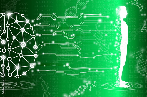 abstract background technology concept in green light,human body heal,technology modern medical science in future and global international medical with tests analysis clone DNA human