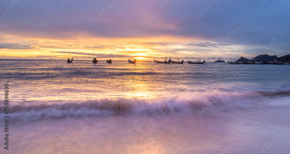 seascape and sunset twilight times at beach smooth reflections by wide angle lens seascape and sunset twilight times at beach smooth reflections by wide angle lens