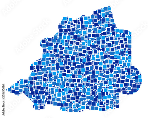 Vatican map composition of randomized filled squares in various sizes and blue color hues. Vector rectangle items are combined into Vatican map composition. Abstract geographic plan design concept. photo