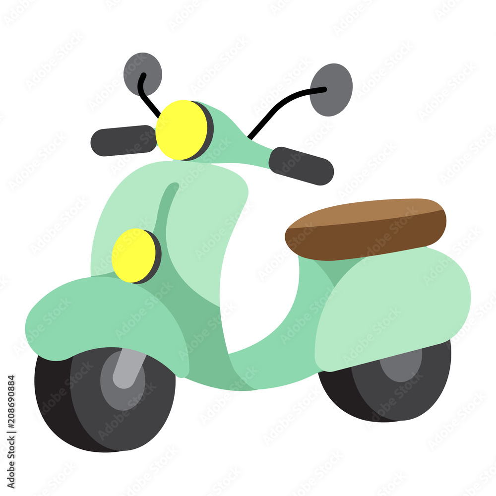 Motor Scooter transportation cartoon character perspective view isolated on  white background vector illustration. Stock Vector | Adobe Stock