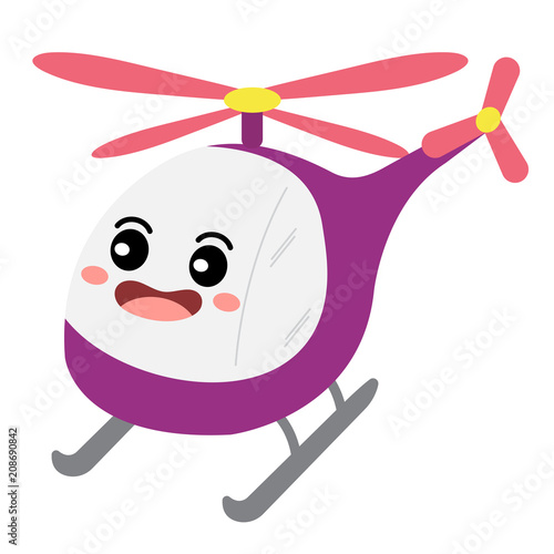 Helicopter transportation cartoon character perspective view isolated on white background vector illustration.