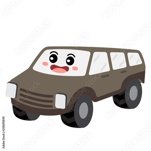 Humvee transportation cartoon character perspective view isolated on white background vector illustration.