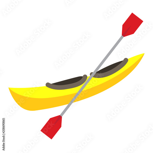 Kayak transportation cartoon character perspective view isolated on white background vector illustration.