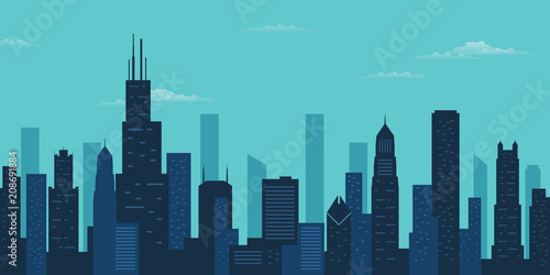Chicago city skyline. Chicago skyscraper building silhouette photo