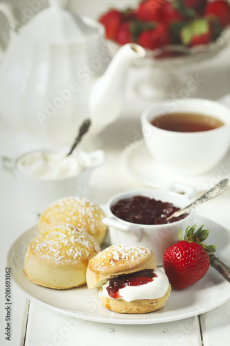 English scones with jam and whipped cream