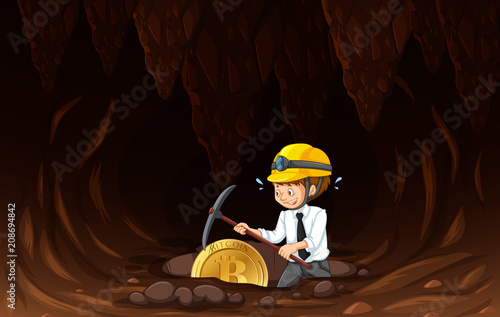 An Office Worker Mining Coin