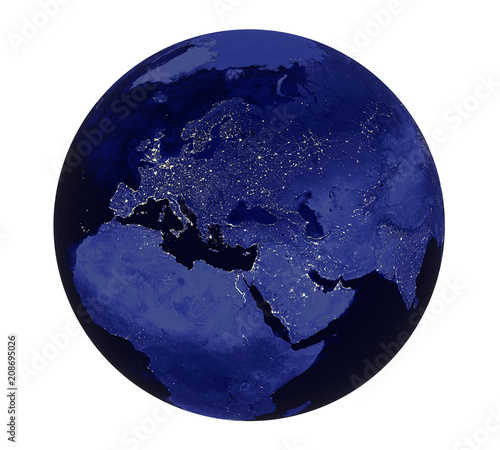 Planet Earth Night Light Europe View Isolated