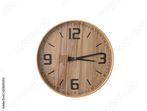 Wooden clock on white background