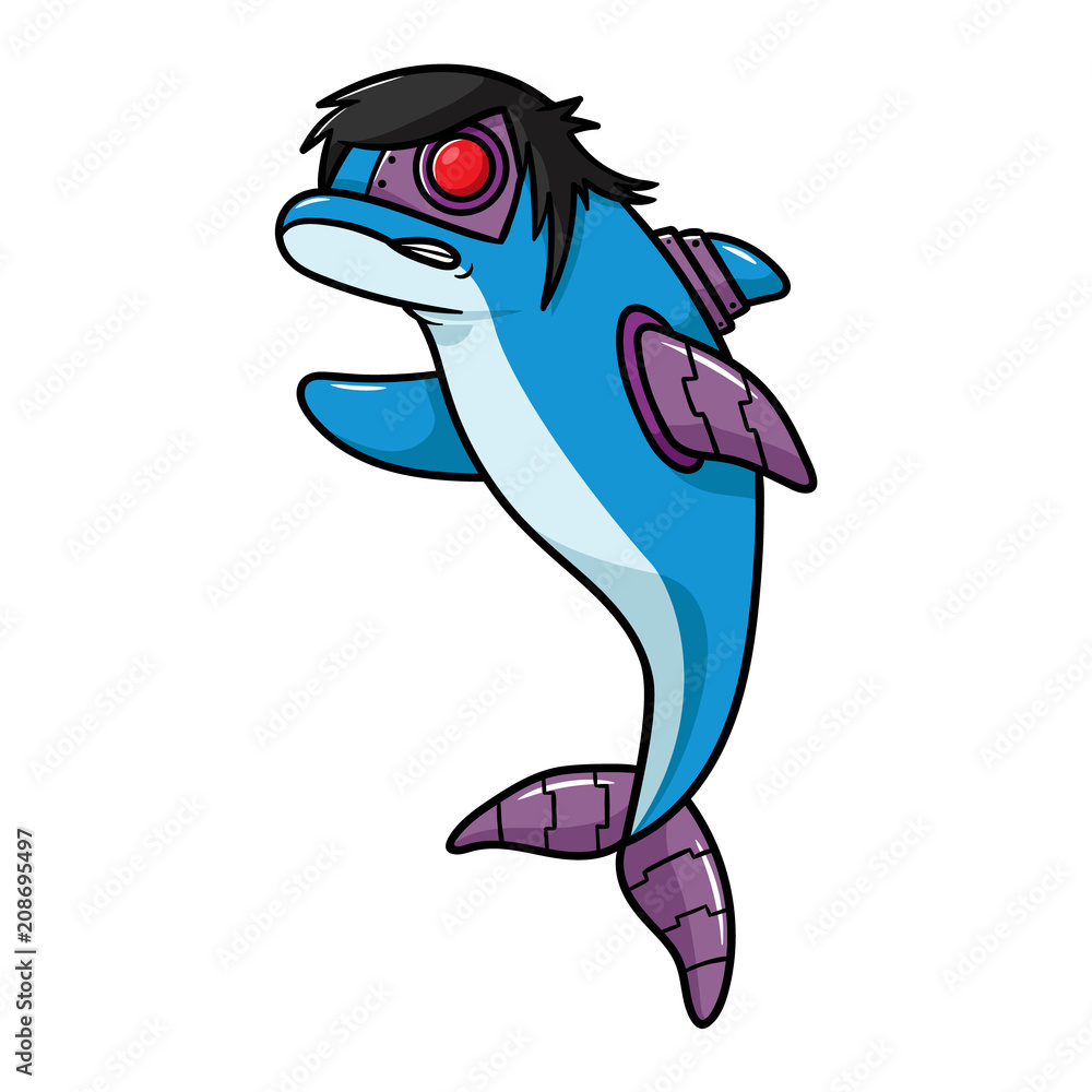Cartoon Cyborg Dolphin Stock Vector | Adobe Stock