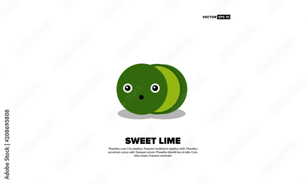 Sweet Lime Fruit Vector Illustration with Smiley Face Sweet Lime Fruit Vector Illustration with Smiley Face