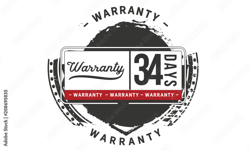 34 days warranty icon vintage rubber stamp guarantee