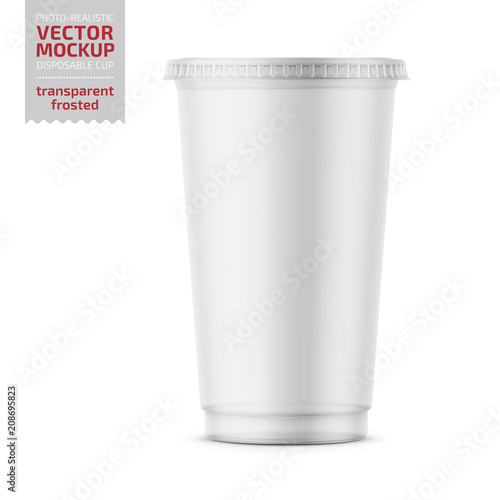 Clear disposable plastic cup with lid.