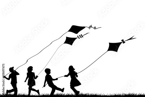 Children playing with kites