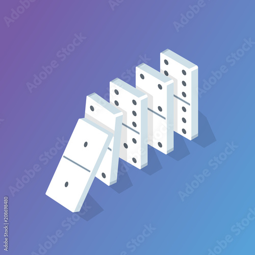 Falling Domino effect isometric concept. Vector illustration
