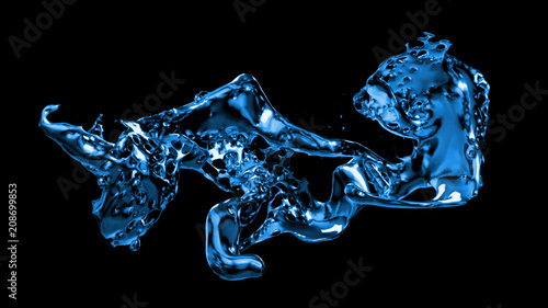 color paint splash, stream of blue dyed water (isolated on empty black background)