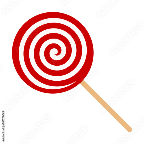 Red swirl Lollipop sucker or lolly candy flat vector icon for apps and websites