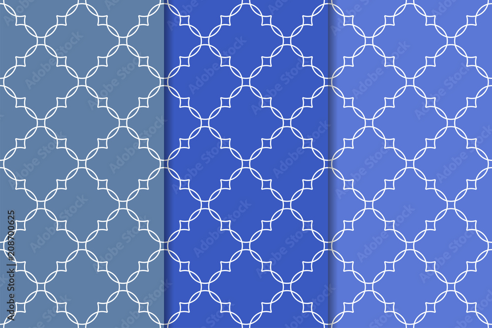 Fototapeta premium Blue geometric ornaments. Set of seamless patterns