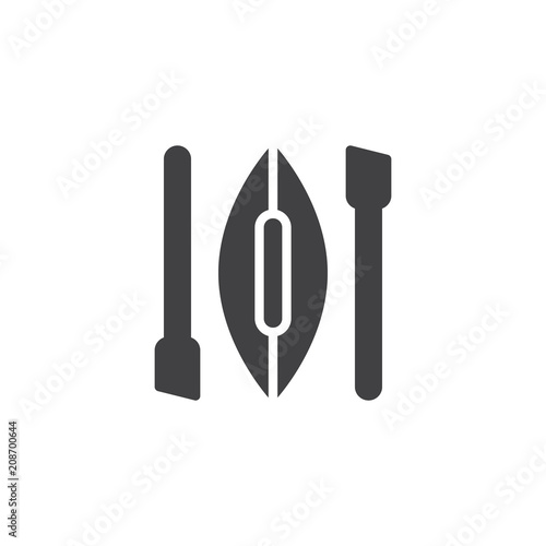 Kayak and oars vector icon. filled flat sign for mobile concept and web design. Canoe with paddle simple solid icon. Symbol, logo illustration. Pixel perfect vector graphics