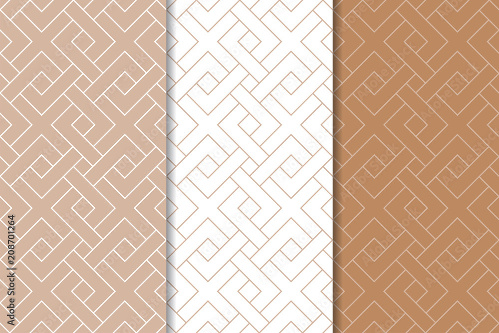 Brown and white set of geometric seamless patterns