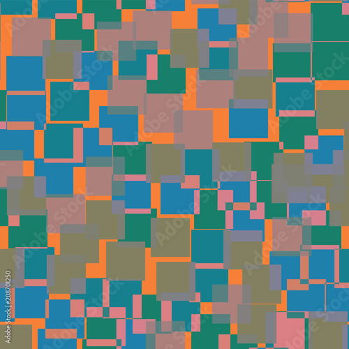 Abstract squares pattern. Orange geometric background. Overwhelming random squares. Geometric chaotic decor. Vector illustration.