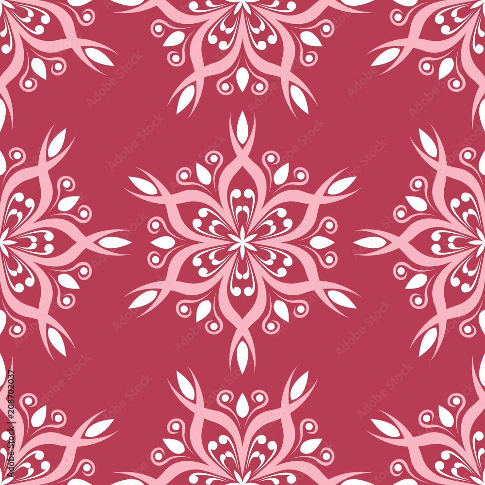Floral seamless pattern. Red colored background
