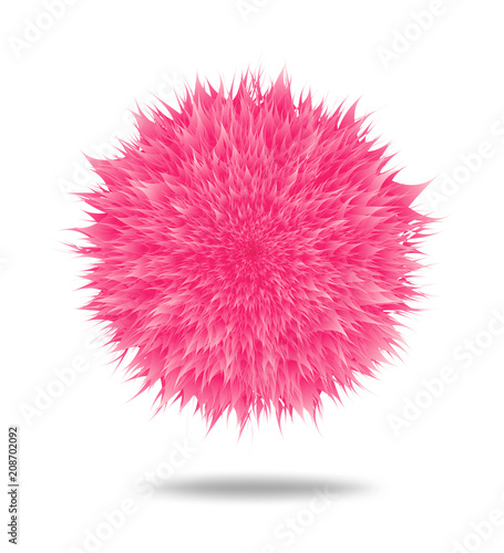 Pink fluffy pompom or hair ball isolated on white background. Vector illustration.