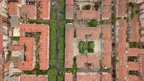 day time milan city traffic street aerial down view 4k italy
 photo