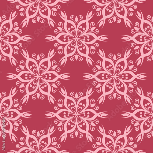 Red floral seamless background. Ornamental pattern © Liudmyla