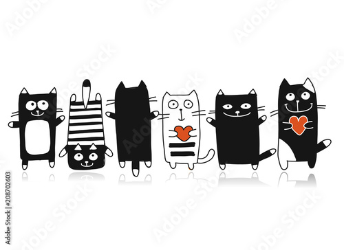 Funny cats collection, sketch for your design