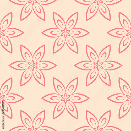 Red floral seamless pattern on beige background
