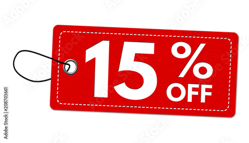 Special offer 15% off label or price tag