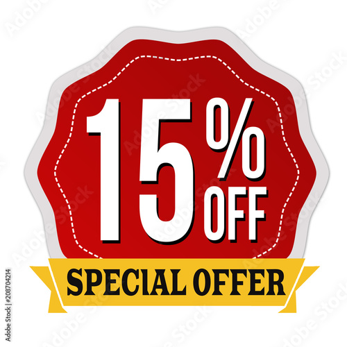 Special offer 15% off label or sticker