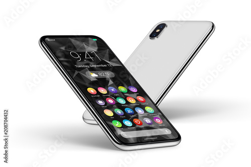 Foto Perspective white smartphones with material design flat UI interface front side