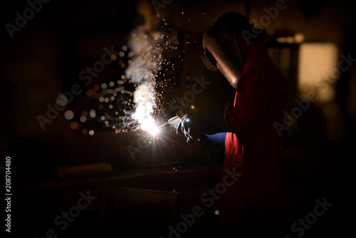 Welder and Construction concept . Welder priority Choose a skilled welder in welding and pipe background in construction.