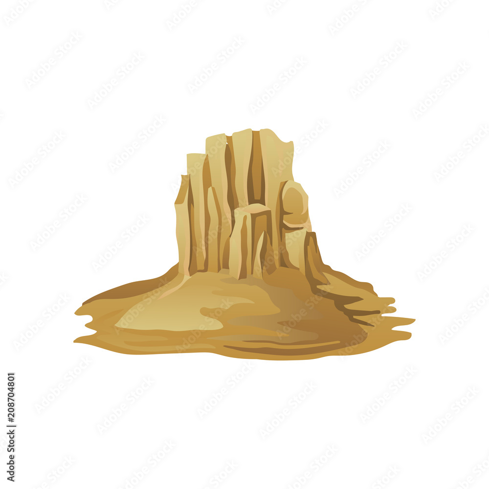 Obraz premium Big rocky mountain surrounded with sand. Desert landscape. Flat vector element for promo poster or banner
